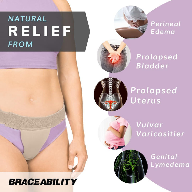 BraceAbility Pelvic Pro Prolapse Support Belt - Women's Prolapsed Uterus Patent-Pending Girdle for Dropped Bladder, Vulvar Varicosities, Postpartum Recovery, and Symphysis Pubis Dysfunction Pain (M) Medium