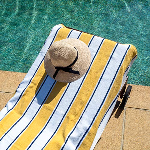 Aston & Arden Striped Beach Towel - Oversized 35 x 70 Soft Plush Thick Cotton, 600 GMS Heavy & Luxury for Pool Chairs, Resort, and Hot Tub, Yellow/Navy 1
