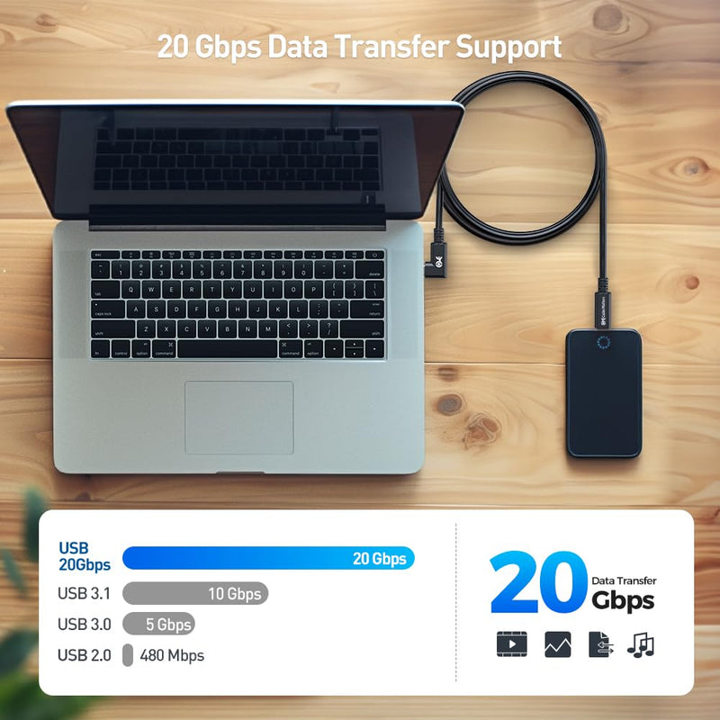 Cable Matters 20Gbps Right Angle USB 4 Cable 9.8ft, Supports Up to [8K@30Hz / 4K@120Hz Video, 240W Charging, 20Gbps Data Transfer] Compatible with Thunderbolt 4 Cable, MacBook Pro, XPS, Surface Pro 9.8 Feet