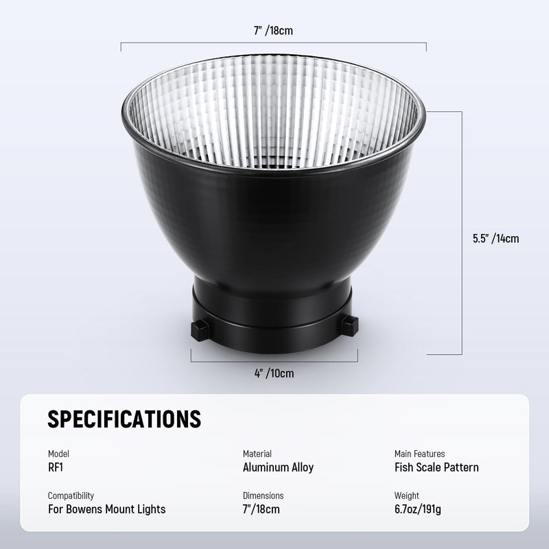 NEEWER RF1 7''/18cm Fish Scale Pattern Standard Reflector Diffuser with Bowens Mount for NEEWER CB300B, CB100C, FS230, Vision 4, Vision 5, S101-400W Pro, Q4 Studio Flash & LED Video Light