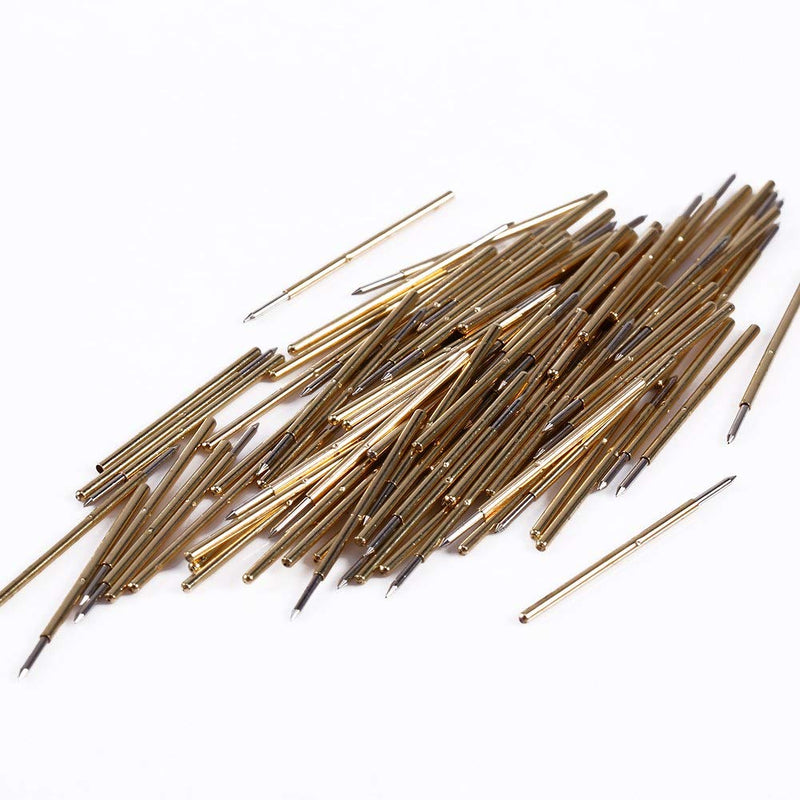 100pcs P50-B1 Spring Test Probe Pogo Pin Test Tools Dia 0.48mm Pointed Head 0.68mm Thimble Length 16.55mm PCB Testing Pin Spring Contact Probe for PCB Gold Fingering and Pads