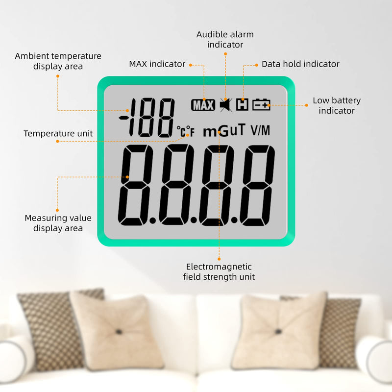 EMF Meters, Electromagnetic Radiation Detector, Digital LCD EMF Detector, EMF Tester for Ghost Hunting, Home, Office, Outdoor, Indicator Lights, Audible Alarm FY876