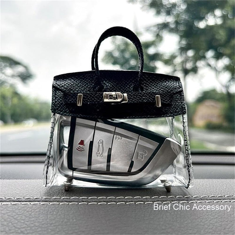 Mini Creative Handbag Design Car Keys, Exquisite Transparent Small Handbag with Key Case Buckle Universal A-pink