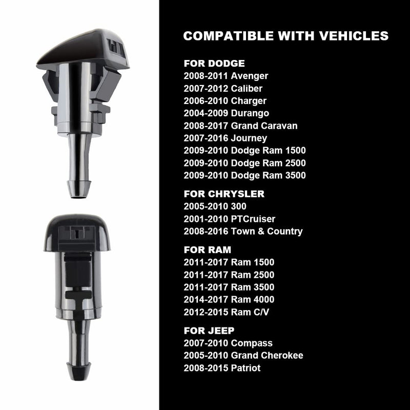 42 In 1 Front Windshield Washer Nozzles Kit Compatible with Chrysler Dodge Jeep Ram Replaces OEM # 4805742AB, 5116079AA(Washer Jet, Windshield Washer Fluid Hose, Connector, Hood Insulation Retainers)