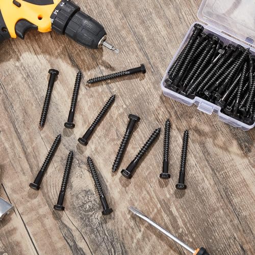 Blulu 60 Pcs 5/16" x 3" Hex Head Lag Screws 304 Stainless Steel Lag Bolts for Wood Plain Finish Hexagon Head Wood Screws (Black) 5/16" x 3" Black
