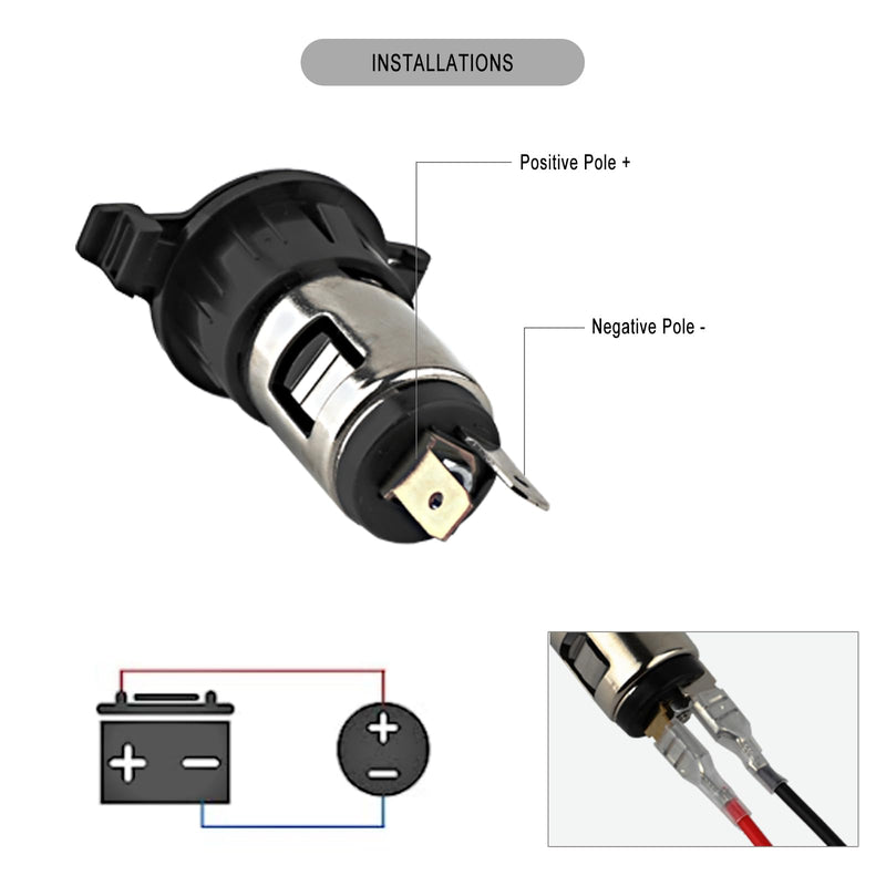 Cigarette Lighter Socket, DC 12V Car Cigarette Lighter,12 Volt Female Power Outlet Socket Replacement with Cover Wiring Harness Waterproof for Automotive Truck RV Boat(2 Pack) 3