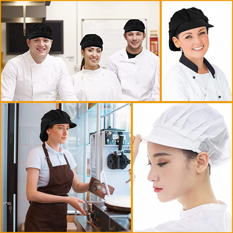 Osuter Pack of 4 Chef Hats Cooking Hat Half Mesh Breathable Dust Cap Elastic Work Hat Industrial Workshop Hat Chef Hats for Kitchen Baker Hair Net Catering Service