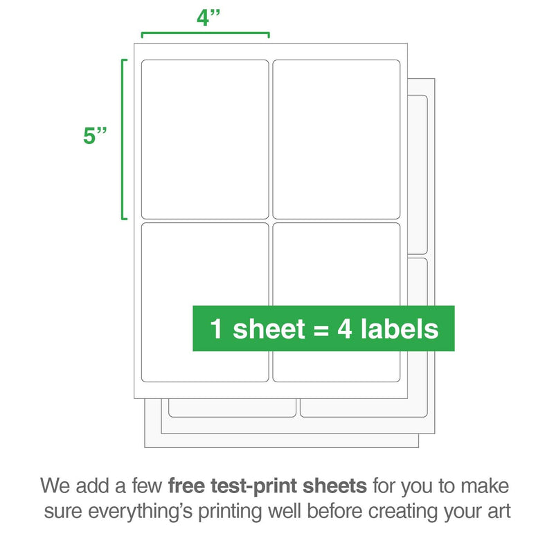 ChromaLabel 4 x 5 Inch Printable Labels, Compatible with Laser and Inkjet Printers, 100 Stickers per Pack, 25 Sheets, White