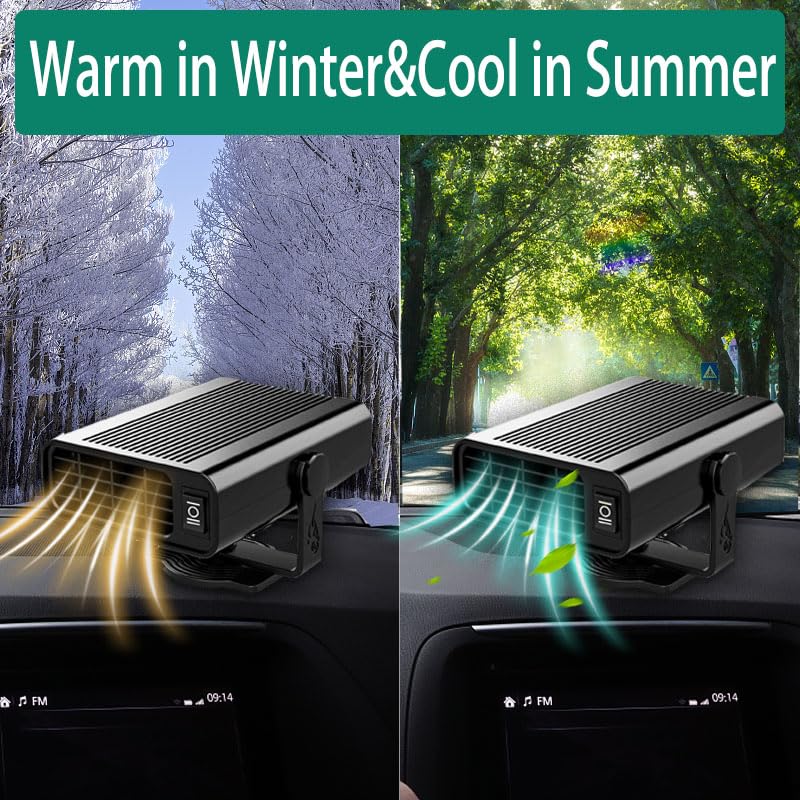 2025 New Portable Car Heater, 12V Heater 150W Fast HeatingFan 3 In 1 Heating & Cooling Windshield De-Icers, Automobile Windscreen Fan with Plug in Cigarette Lighter