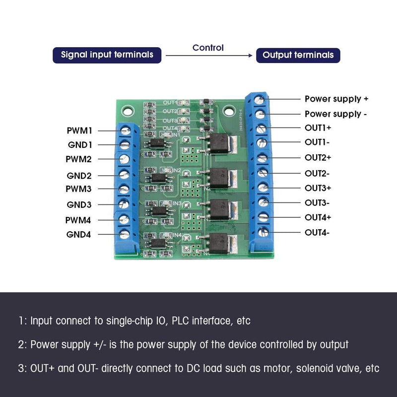 Digital Amplifier Amplifier Board PWM 3-20V to 3.7-27VDC 10A 4 Channel Driver Module PLC Amplifier Board
