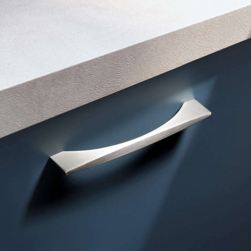Goo-Ki 5.04''(128mm) Hole Center Brushed Nickel Cabinet Handle, Satin Nickel Cabinet Pull,Modern Drawer Handle,Cabinet Hardware,6 Packed 5'' Hole Centers