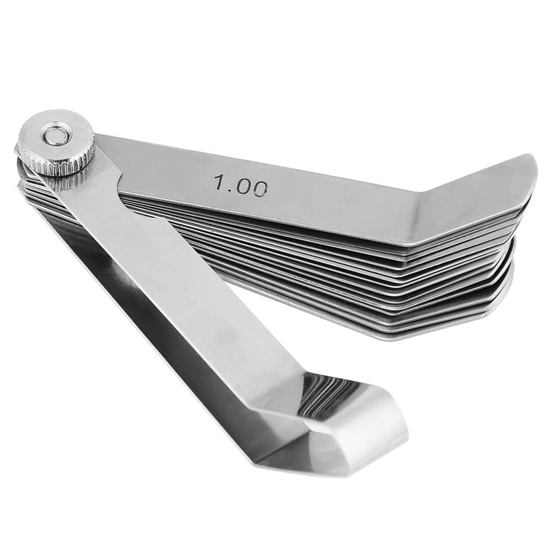 Joyzan Feeler Gauge, Curved Feeler Gauge 16 Sheet Feeler Gauge Double Marked Metric Imperial Measuring Tool Curved Gauge Measuring Gap Widths Thickness Gauges Measuring Gap Width Thickness