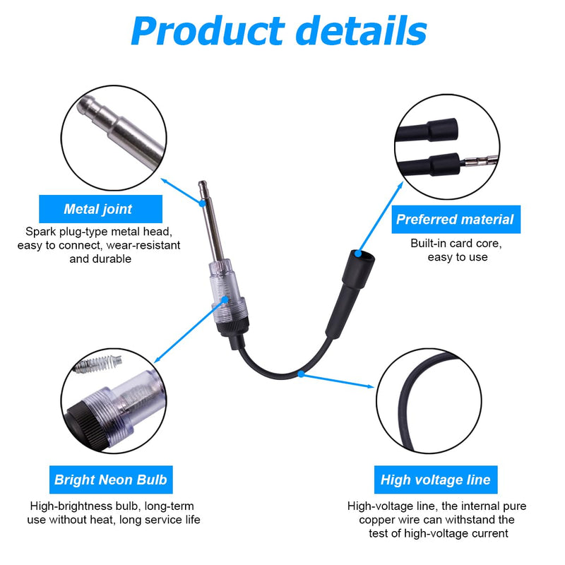 Car Inline Spark Plug Tester, Automotive Engine Ignition Spark Plug Light Checker, 2 Pcs Straight Boot Tool, Small Armature Diagnostic Detector Tool for Cars Lawnmower Motorcycles