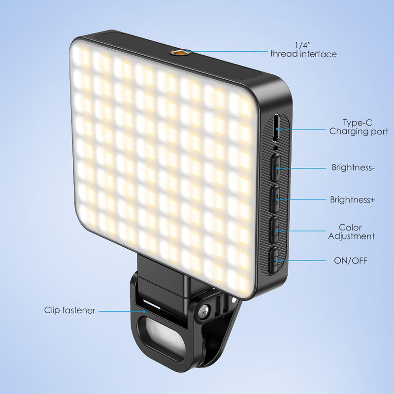 120 LED Selfie Light for Phone with Clip & Magnetic, 3 Light Mode 3000K-6500K, 2000mAh High Power Rechargeable with Cold Shoe Mount for Laptop, Makeup, TikTok, Selfie, Vlog