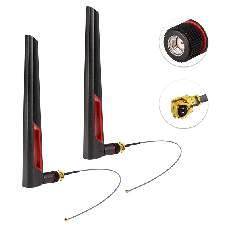 SUPERBAT 8dBi WiFi Antenna 2.4GHz 5GHz 5.8GHz Dual Band RPSMA Antenna + 15CM RP-SMA Pigtail for Mini PCIe Card Wireless Routers, PC Desktop, Repeater, FPV Drone 2pcs 2-pack short wifi antenna
