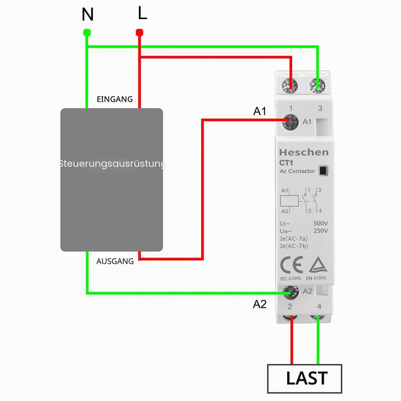Heschen CT1-25 Household AC Contactor 2-Pole Open 220 V / 230 V Coil Voltage 35 mm DIN Rail Mount 230VAC 2NO 2P 1