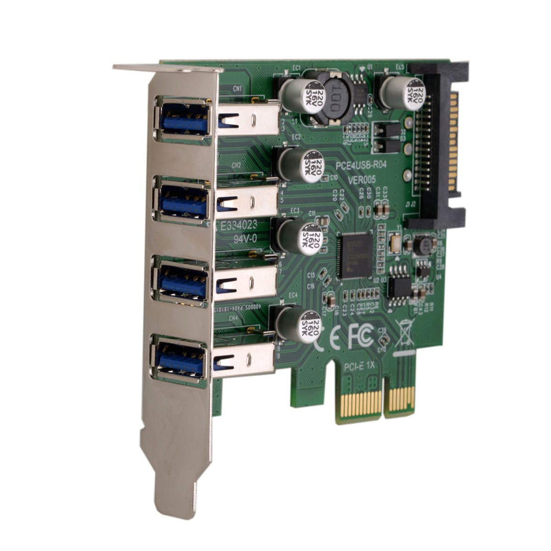 ChenYang 4 Port PCI-E 1X to 4 USB 3.0 HUB PCI Express Expansion Card Adapter with 80/120mm PCI-E Slot Bracket Green 4 Ports