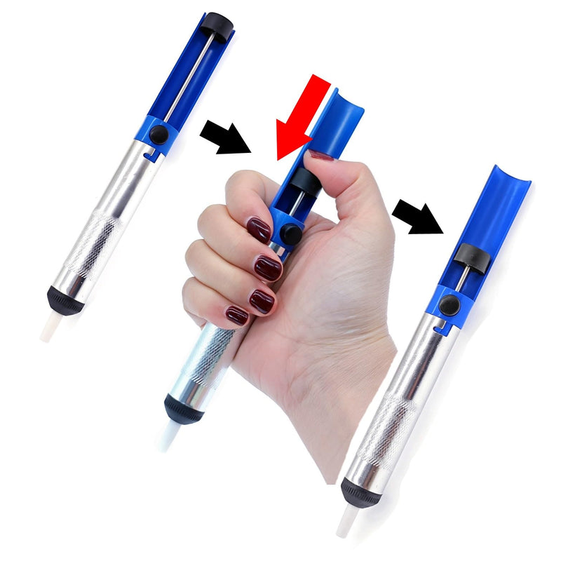 JZK Solder Suction Desoldering Pump, Removable Nozzle with Two Replacement Nozzle Tips, Small Desoldering Suction Pump, Solder Removal Tool, Soldering Accessories
