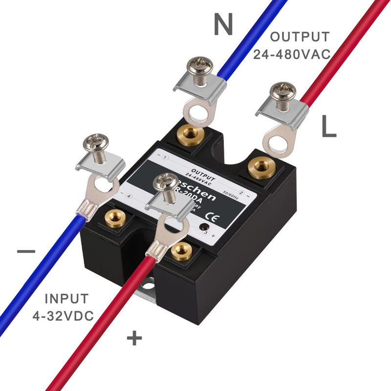 Heschen Single Phase DC/AC Solid State Relay SSR-20DA Input 4-32VDC Output 24-480VAC 20A 50-60Hz