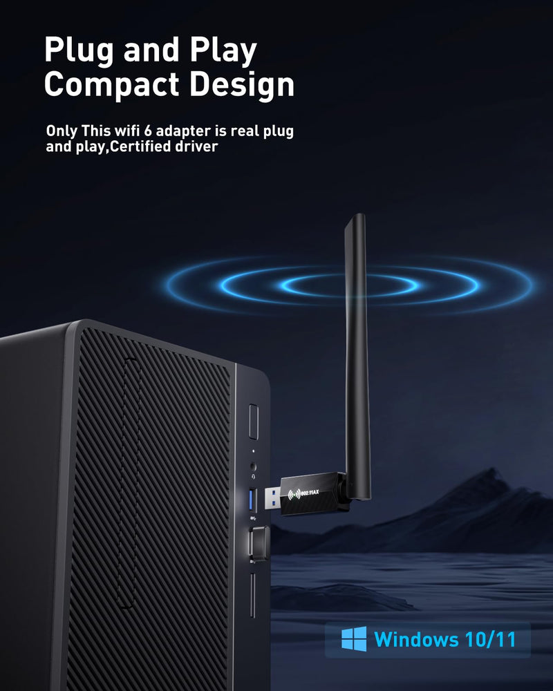 USB WiFi Adapter for Desktop PC - WiFi 6 Adapter AX1800 Dual Band 5G/2.4G for Desktop PC USB3.0 WiFi Dongle 7dBi High Gain Wi-Fi Antenna Wireless USB Network Card for Laptop Supports Win10/11