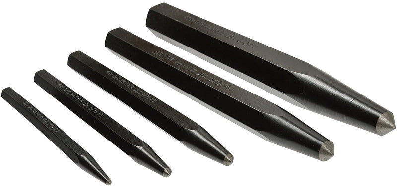 Mayhew Tools 62214 Center Punch, 5-Piece Set, Black Oxide Finish
