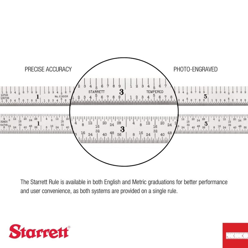 Starrett Aluminum Meter Stick Metric/English - 39.37" Blade Length, 1-1/8" Blade Width, .075" Thickness 1mm, 1/8" Graduation - MS-2