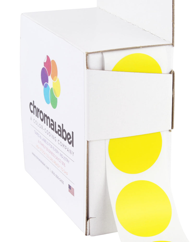 ChromaLabel 1 Inch Round Label Permanent Color Code Dot Stickers, 1000 Labels per Dispenser Box, Yellow