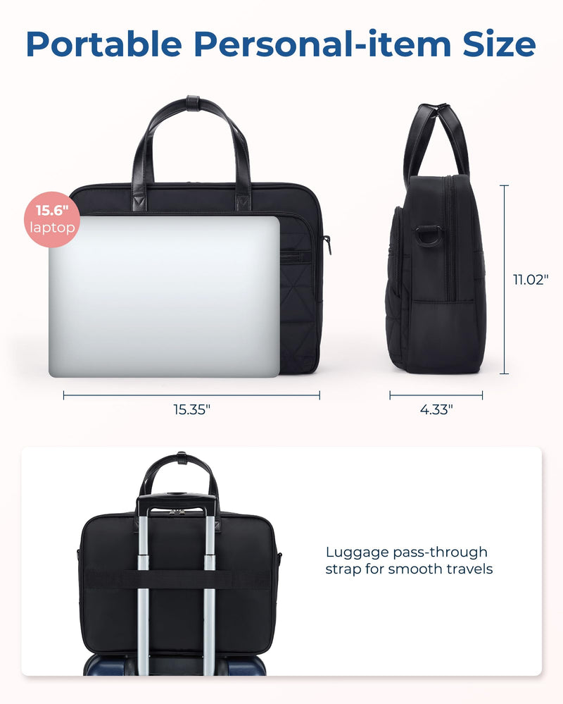 BAGSMART Laptop Bag for Women/Men, 15.6 Inch Briefcase, Stylish Leather Computer Messenger Bag for Office Business, Black 1-black Medium