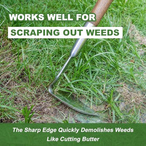 Seeding Widger, 58'' Long Handle Japanese Hand Hoe for Standing to Remove Weed, Stainless Steel Scraper Hoe, Bent Angle Weeding Sickle for Fastly Scraping Out Weed on Flower Bed, Between Plants