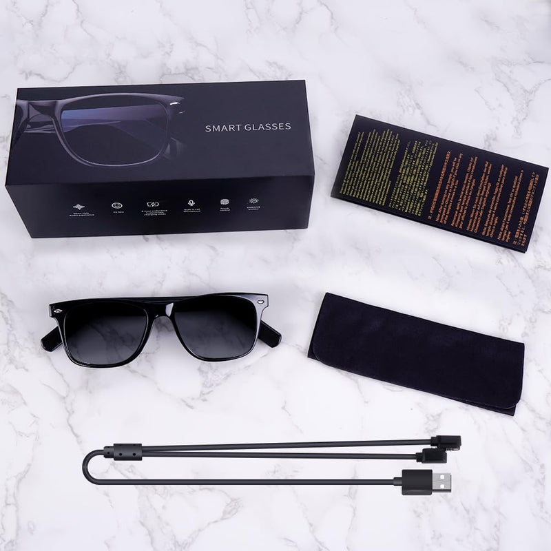 Smart Glasses for Men Women with AAC Speaker Open Ear Music Remote Photo Voice Assistant Hand-free Calling, Unisex Audio Intelligent Bluetooth 5.0 Sunglasses Fits Smaller Faces, Great Gift for Friends C