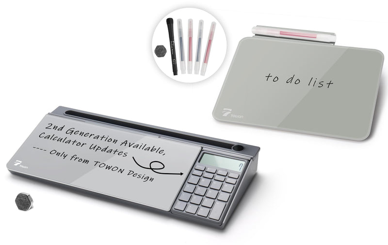 Gray Desktop White Board Glass with Calculator＆ Small Desktop Dry-Erase Pad Glass whiteboard