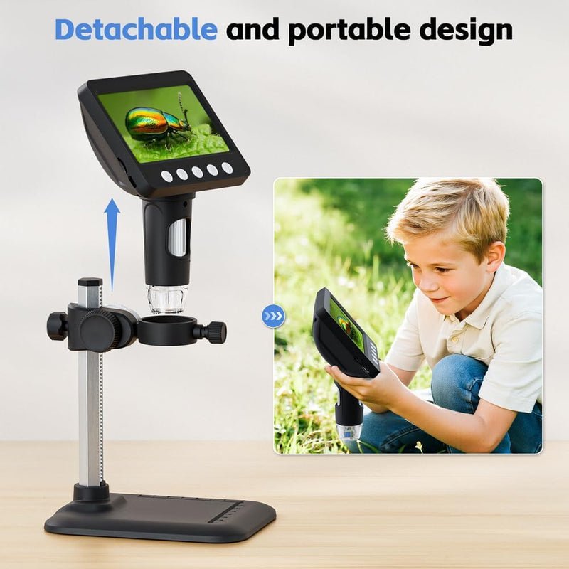 4.3" Digital Microscope for Adults, SKYEAR Coin Microscope 1000X Magnification with 8 Ajustable LED Fill Lights, USB Microscope for Windows/MacOS, Coin Collection Supplies-Black Black