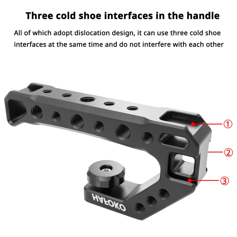 R005 Camera Top Handle Grip Hot Shoe Top Cheese Mount Universal Video Stabilizing Rig with 3 Cold Shoe 1/4" 3/8" competible with Cameras for LED Light, Microphone, Monitor for Low Angle Shoot
