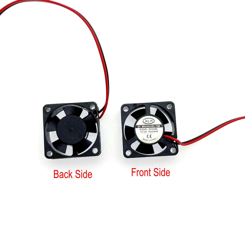 JZK 2PCS 30x30x10mm 2pin DC 12V Quiet Mini Fan with Cables 3010 Small Quiet Fan 30mm 3cm Miniature Brushless DC Fan 12V 3D Printer Fan with Cable, Heatsink Fan