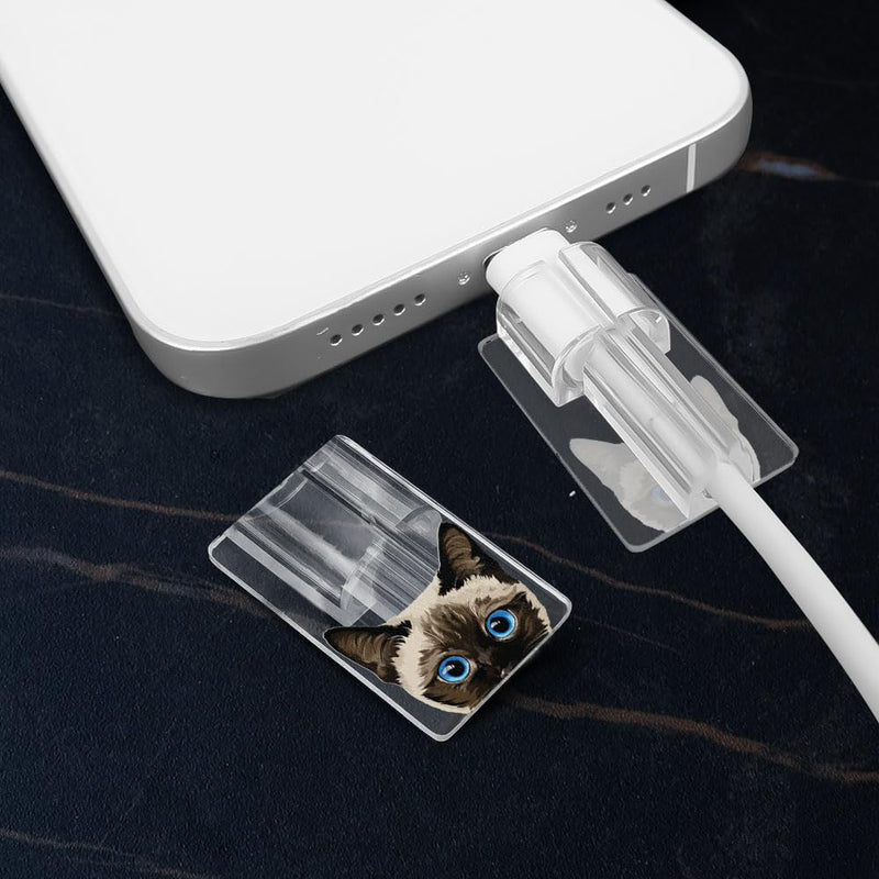 2 Pcs Set Cable Charging Head Protector Cover, Charging Cord Protector, Cute Cable Protectors for iPhone Charger Cable - Black White Tuxedo Cat, Siamese Kitten Cat