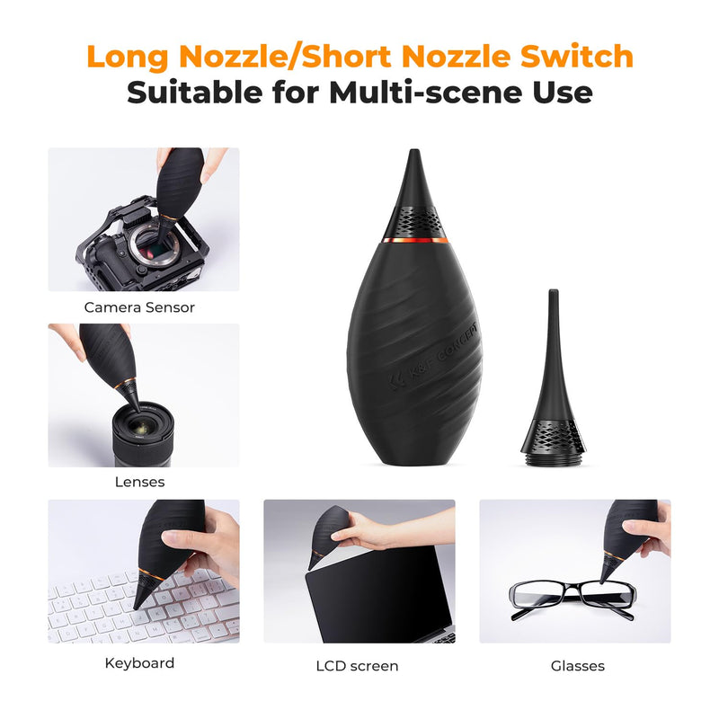 K&F Concept 10-in-1 Camera Lens Cleaning Kit for DSLR Camera Lens Filter Cell Phones with Advanced Silicone Air Blower*1+Short Nozzle*1+Long Nozzle*1+Cleaning Cloth*6+Cleaning Pen*1+15ML Cleaner*1