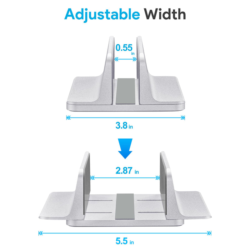 JARLINK Vertical Laptop Stand, Aluminum Laptop Holder Desktop Stand with Adjustable Dock Size (up to 17.3 inches) Compatible with All MacBook/Surface/Dell/Gaming Laptops (Silver) Silver 1-slot