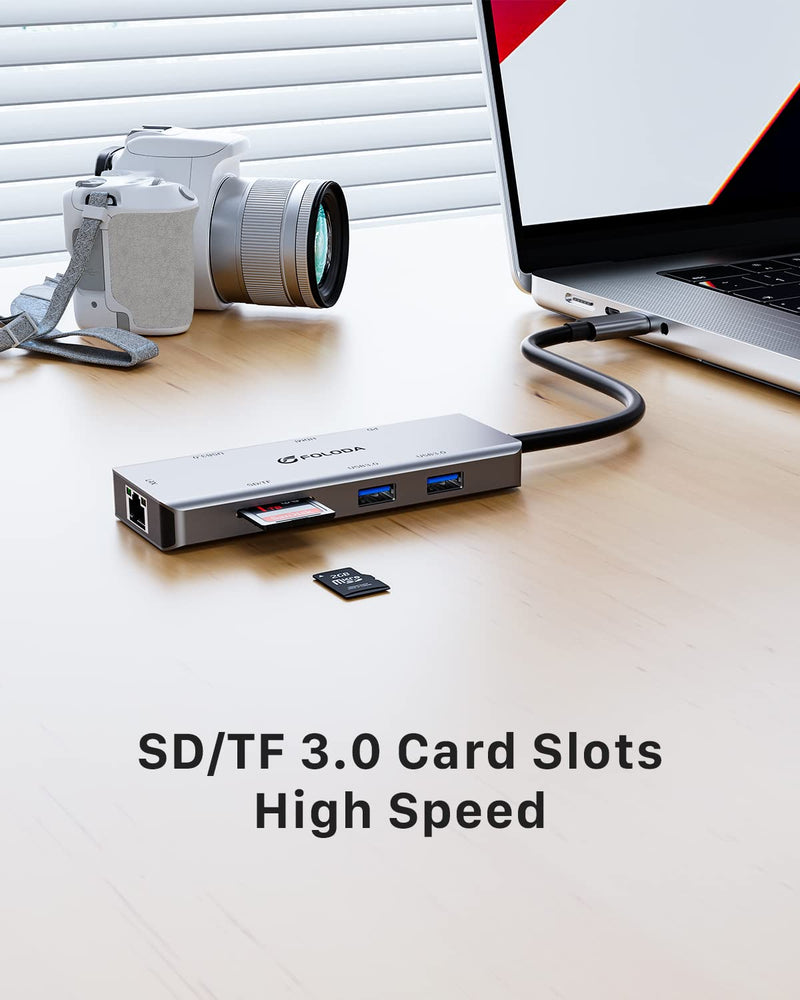 USB C HUB HDMI 4K@60Hz, 8-in-1 Docking Station, Multiports USB C Adapter with Gigabit Ethernet, PD 100W, 3*USBA 3.0, TF/SD, USB C Dock Compatible for MacBook Pro/Air, iPad Pro, iPhone 15, Dell, etc. USBC-01