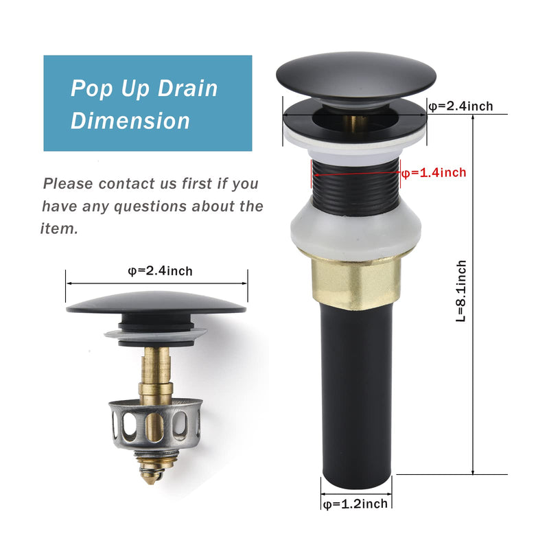 Rockgoya Bathroom Sink Drain,2 Pack Drain Stopper Bathroom Sink Without Overflow,Pop Up Drain Assembly with Detachable Strainer Basket,Built-in Anti-Clogging Strainer,Stainless Steel Mattle Black Mattle Black-2 Pack