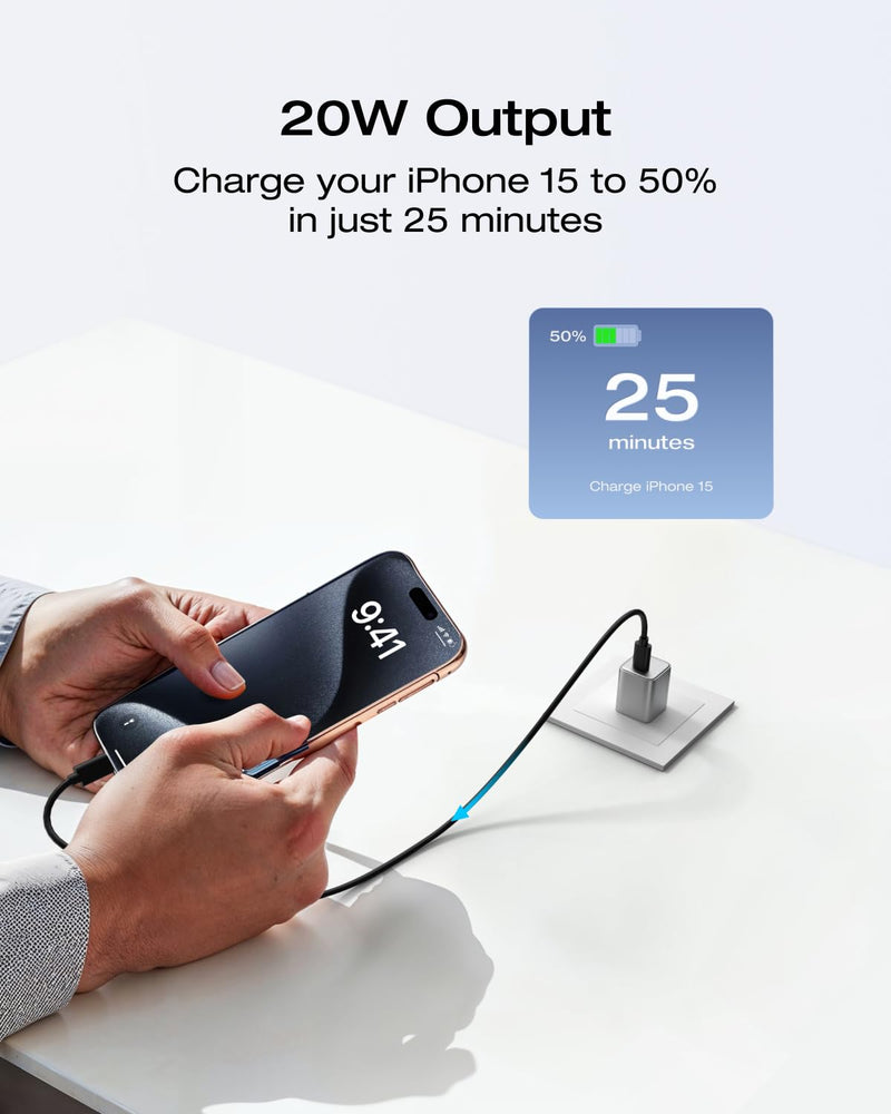 EF ECOFLOW RAPID 20W GaN USB C Charger with Cable,Fast Type C Charging Block Plug for Rapid Compatible with iPhone 15/15 Pro/14/14 Pro Max/13, Galaxy, iPad
