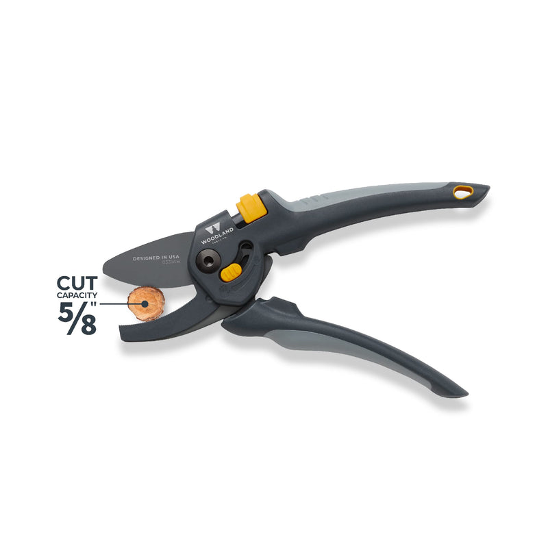 Woodland Tools Co. Heavy Duty Anvil Pruning Shears – 5/8" Cut Capacity, High Carbon Steel Blade, Internal Spring, Adjustable Grip Slider, Garden Pruner for Dry Branches, Stems, and Dead Growth Heavy Duty Anvil Pruner