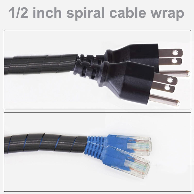 Spiral Cable Wrap,10ft – 1/2 inch Spiral Wire Wrap Cord Covers Bundle Sleeve Hose for PC TV Computer Electrical Wire Organizer, Black