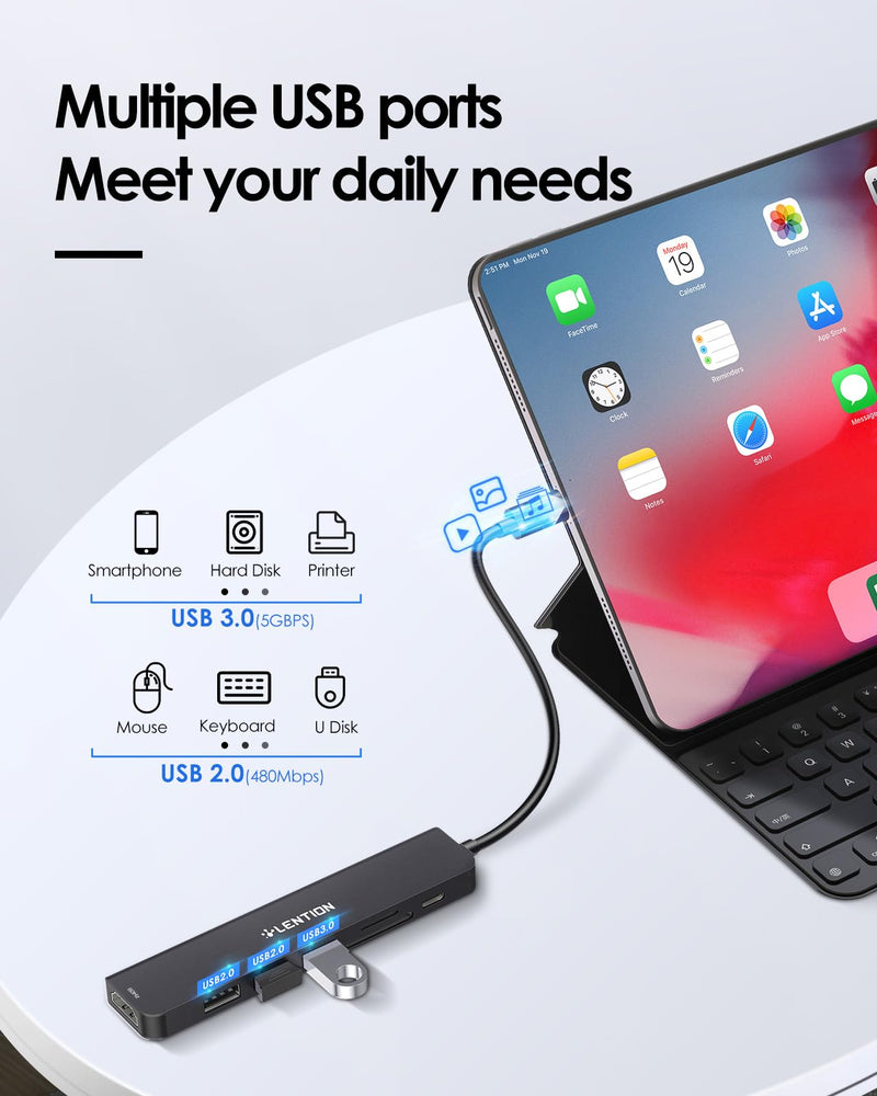 LENTION USB C Hub with 100W Charging, 4K@60Hz HDMI, Dual Card Reader, USB 3.0 & 2.0 Compatible 2024-2016 MacBook Pro, New Mac Air/Surface, Chromebook, More, Stable Driver Adapter (CB-CE18p.Black) Black