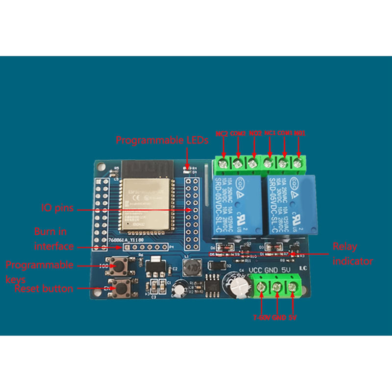 ESP32 2 Channel 5V Relay Module 4MB Flash Large Capacity Programmable Relay Board for Secondary Development Learning