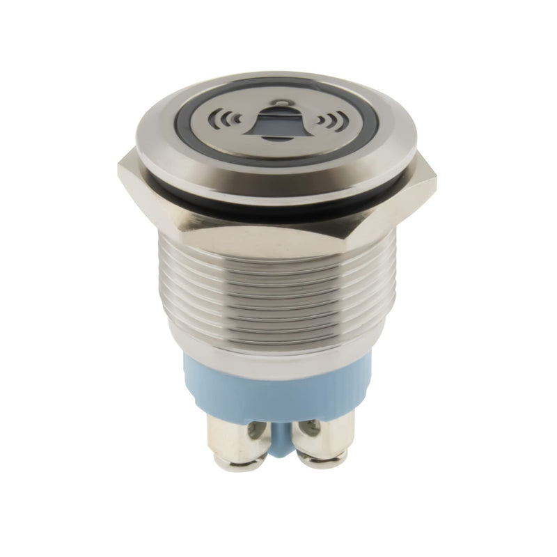 SeKi Stainless Steel Push Button Diameter 19 mm Touch Button Flat Head Shape Colored Illuminated Bell Symbol in White Screw Connection Bell Push Button Symbol Bell LED white -Screw 19 mm - flat