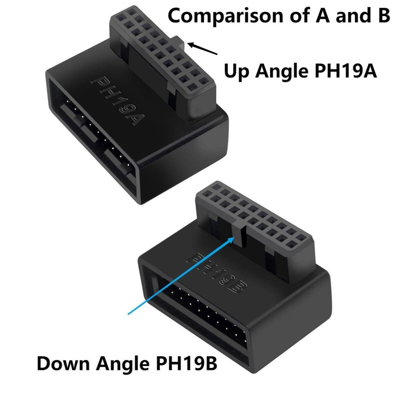 USB 3.0 90 Degree Motherboard Adapter 19 Pin/20 Pin Male to Female Extension Adapter L Turn Right Angle Socket for Desktop Motherboard (Down Angle PH19B)