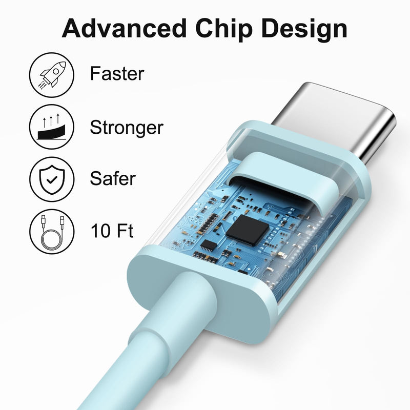 iPhone 16 15 Charger Fast Charging 10Ft - 2 Pack 20W USB C Wall Charger Block and Type C to C Cable Compatible with iPhone 16/16 Pro/16 Pro Max/iPhone 15, iPad Pro, Air 5/4, iPad 10 (Blue) Blue