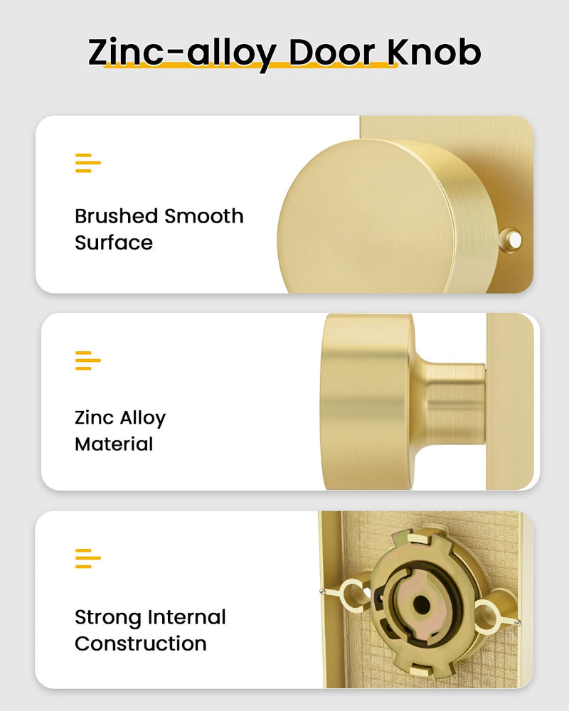 Goldenwarm Gold Dummy Door Knob, Zinc-Alloy Brushed Gold Heavy Duty Single-Sided Door Locks (1 Pack) 1