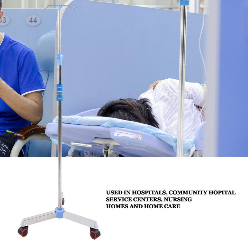 Stainless Steel IV Stand with Multiple Hooks and Wheels, IV Bag Stand, for Community Service Centers, Home Care, Maximum Durability, Nursing Homes