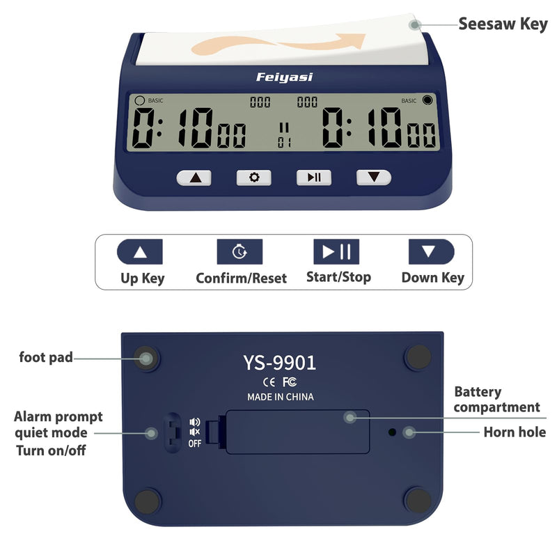 Chess Clock, Competition Specific Chess Timer, Portable Digital Electronic Large Screen Chess Clock,Suitable for Timers in Chess, Go, Checkers, and Other Board Games (Navy Blue) Navy Blue